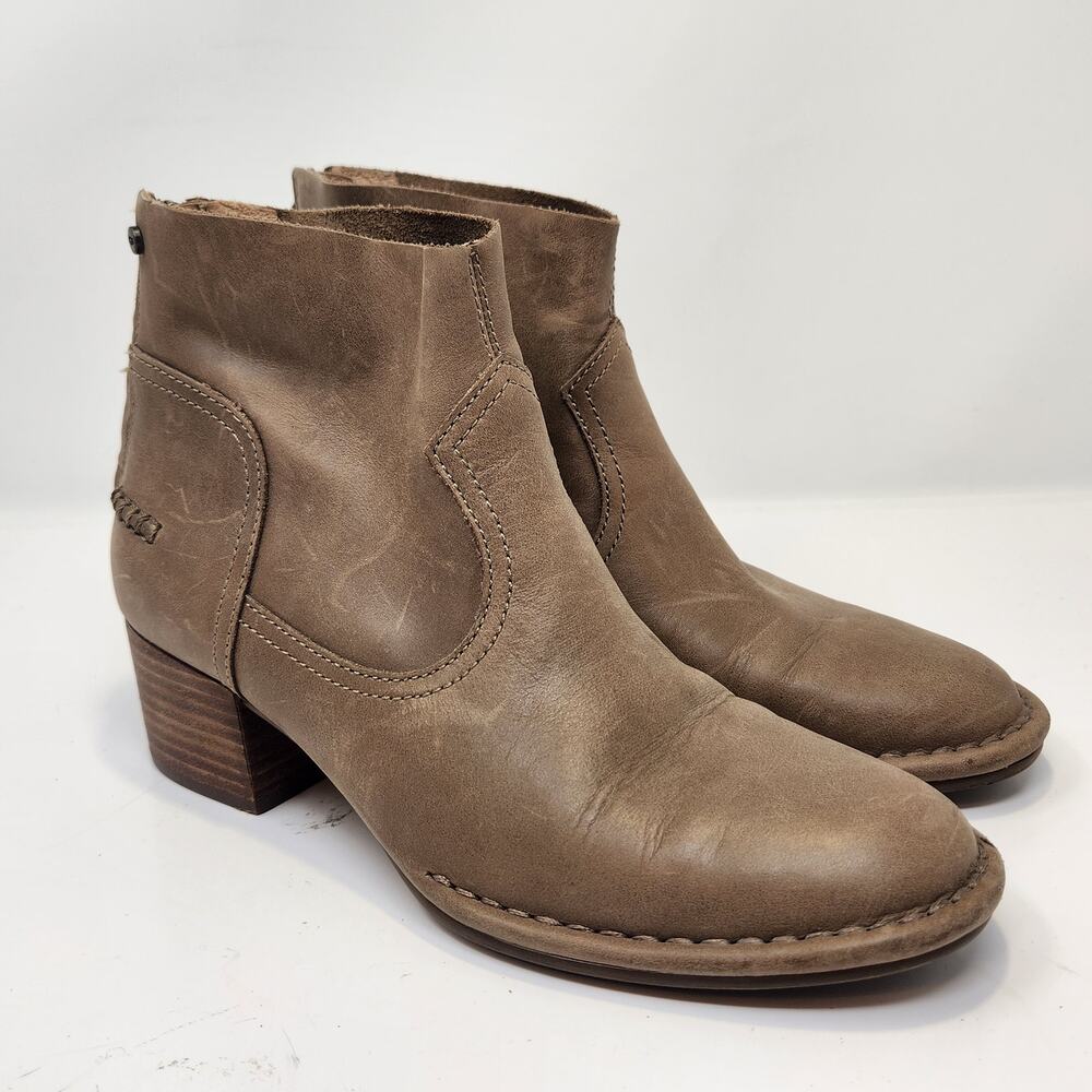 UGG Women Bandara Brown Leather Ankle Boots Booties Size 6.5 Stacked Heel Zipper